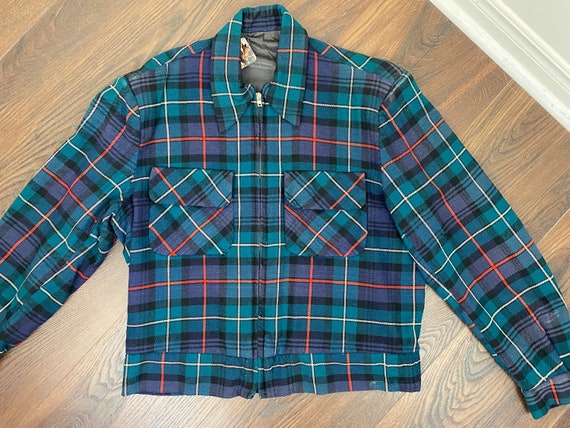 30s 40s Plaid Wool Bomber Jacket With Pockets - V… - image 1