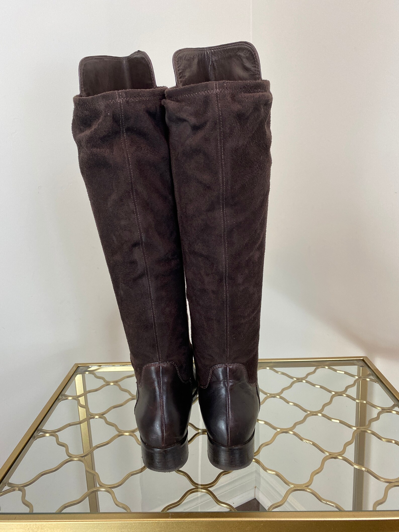 COLE HAAN Boots Brown OTK Leather Stretch Faux Suede COLE HAAN Boots Brown OTK Leather Stretch Faux Suede