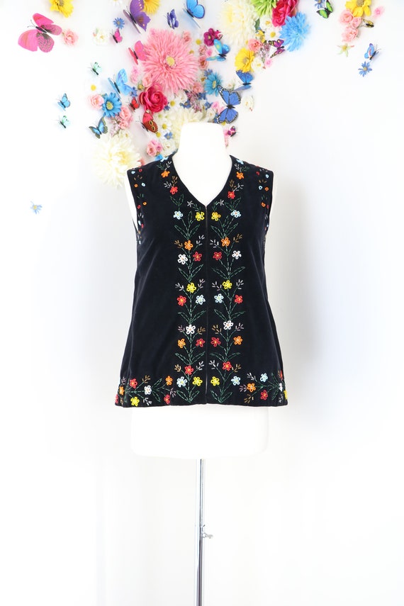 1960s 70s Vest Waistcoat - Beaded Vest - Black Ve… - image 3