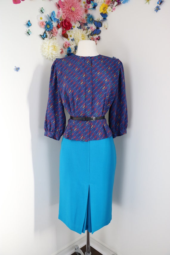 Vintage 80s 90s Blue Pencil Skirt - Small 27" Acc… - image 4