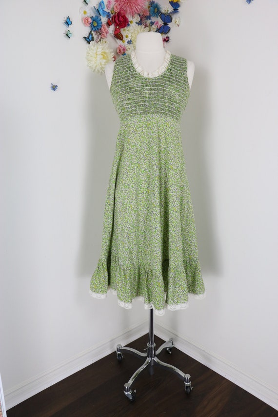 1970s Vintage Floral Cotton Dress - XS/S - Peasant