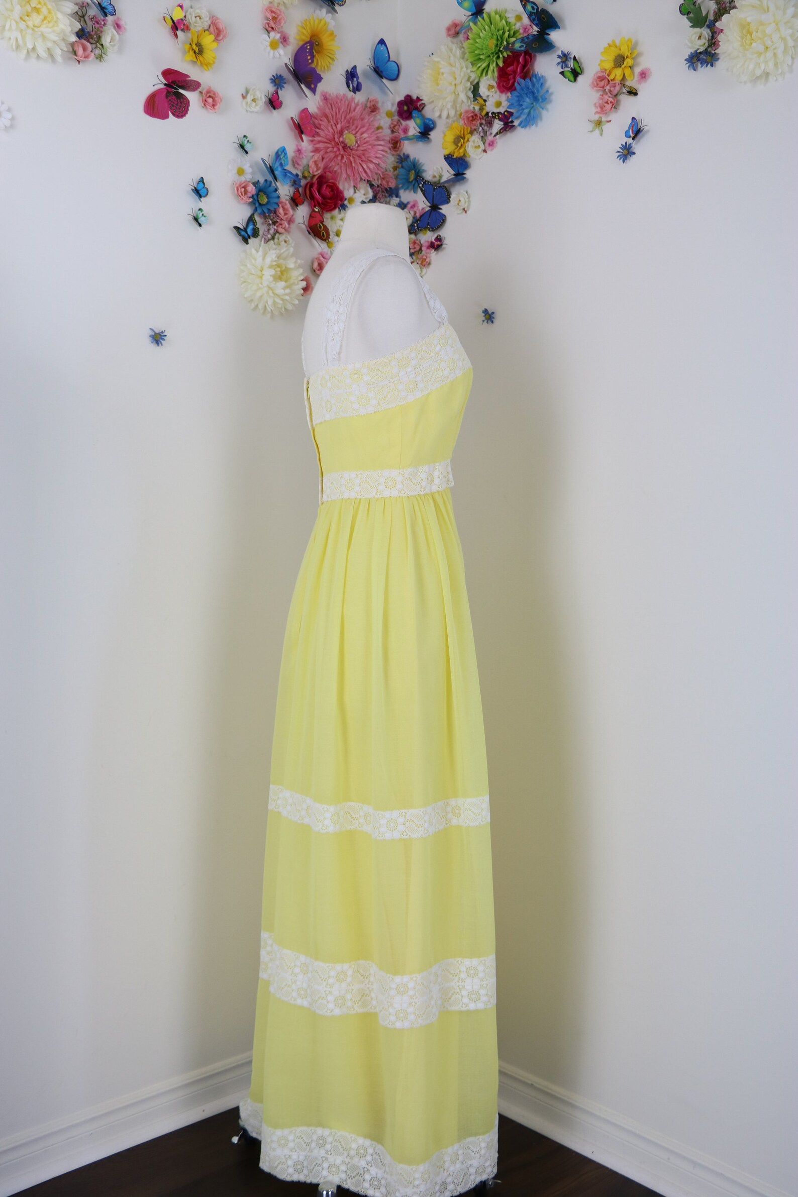 Boho Maxi Dress XS 32 Bust 1970s Vintage Yellow - Etsy