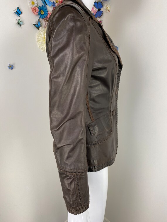 Patchwork Leather Jacket Y2K Dark Brown Fall Jack… - image 8