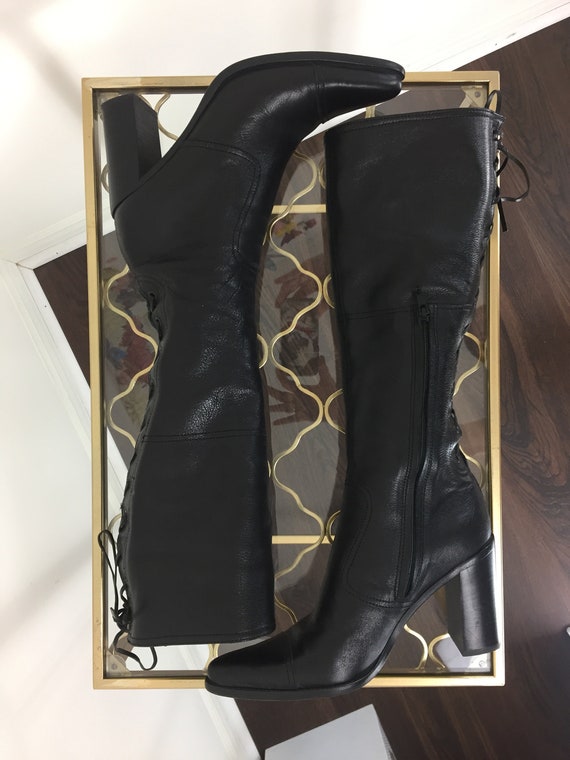 Miu Miu Lace Up Black Leather Boots Miu Miu Leather knee high boots