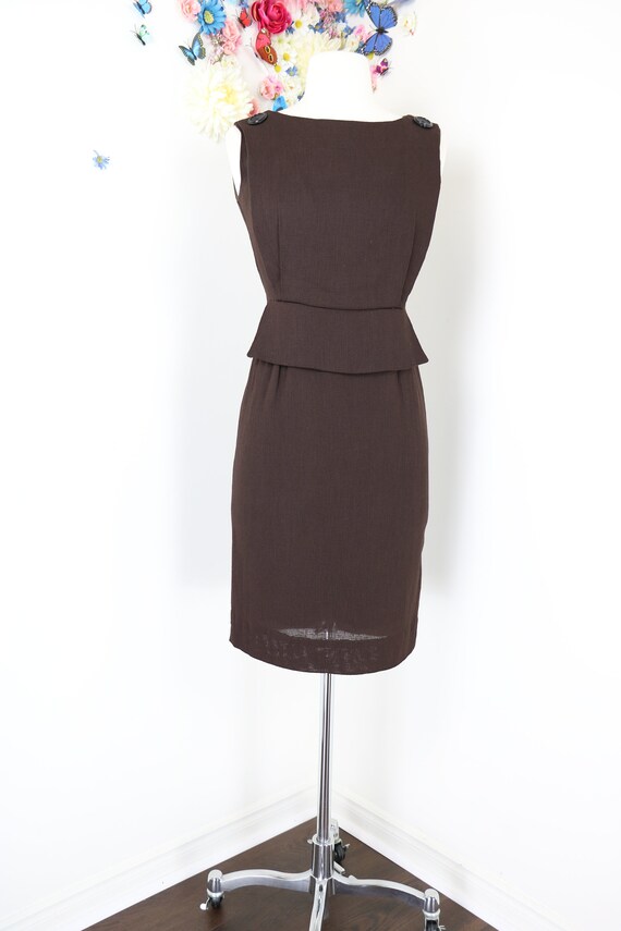 Vintage 1940s 50s Peplum Wiggle Dress - Dark Brow… - image 1