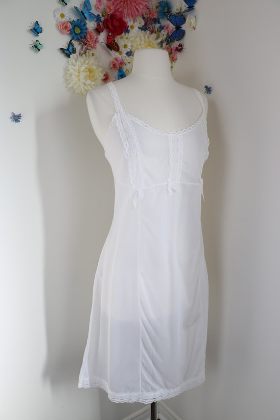 Vintage 70s 80s White Slip Lingerie SIBA Sexy Long Dress Slip With Lace  Trim Loungewear Undergarment Underwear L/XL 