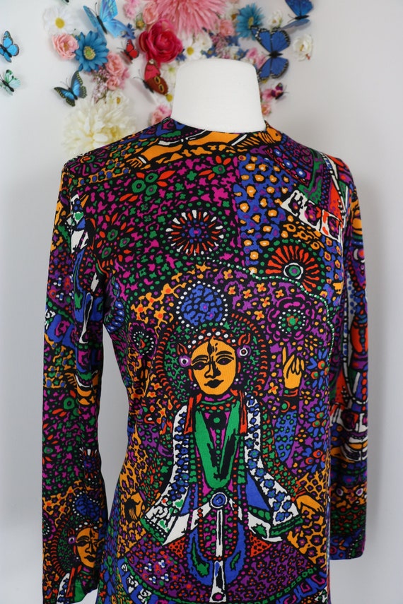 Vintage 1960s Novelty Print Psychedelic Tunic Top 