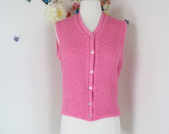 Chaleco de punto de lana vintage rosa estilo preppy de los años 70 de OSWAL Club Academia (talla S/M)