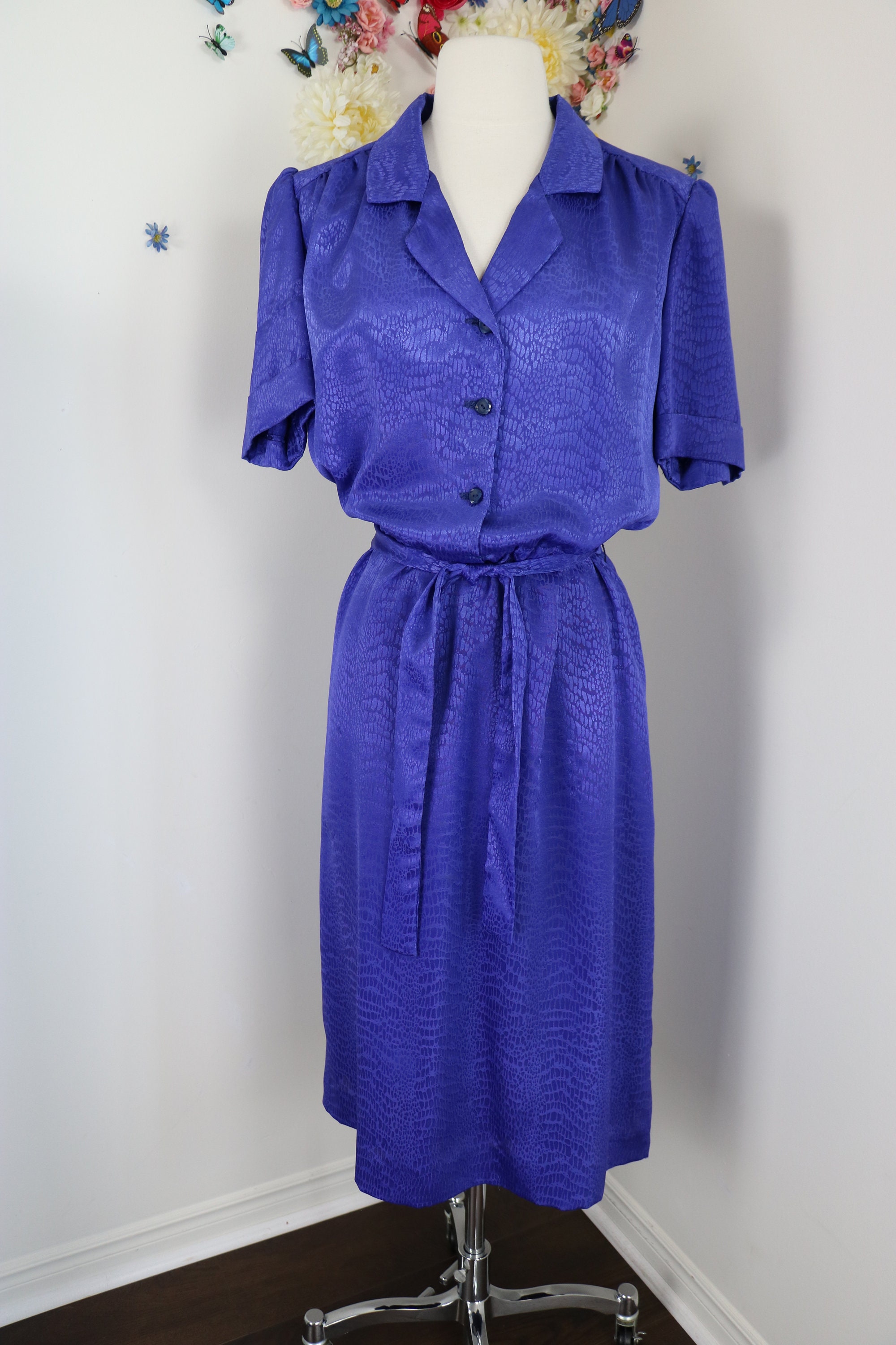 Vintage 80s Purple Day Dress Handmade 1980s Secretary Shirt - Etsy