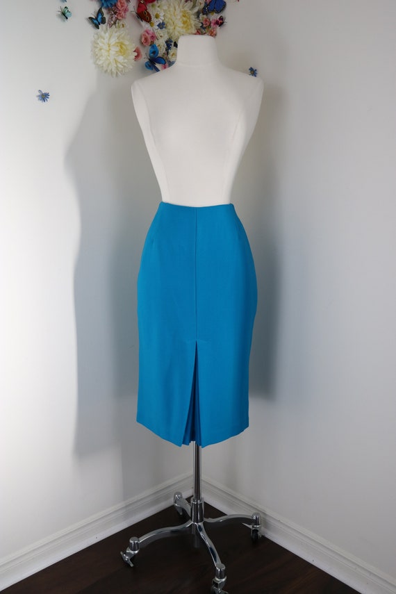 Vintage 80s 90s Blue Pencil Skirt - Small 27" Acc… - image 3