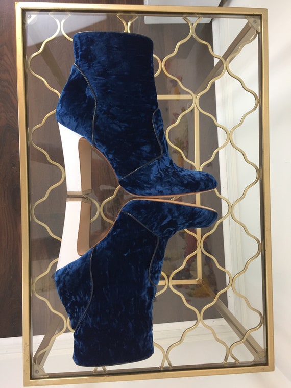 Vintage Boots Designer Blue Velvet Booties Evening Party Clubbing Boots 37 EU 6.5 US Made in Italy Etsy Canada