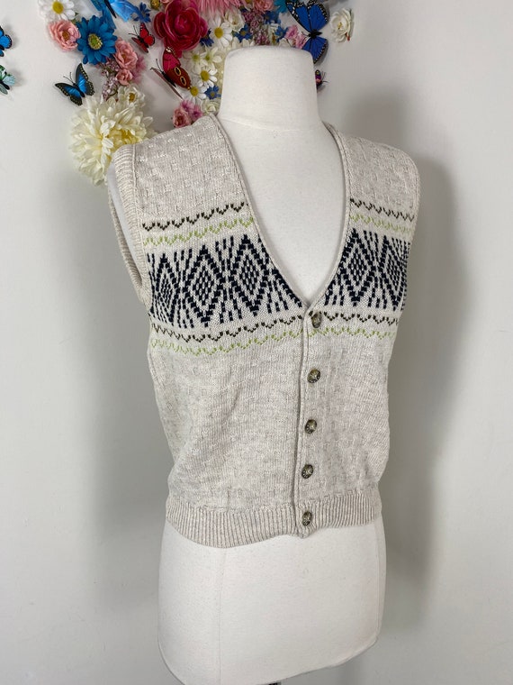 90s Fair Isle Knit Sweater Vest Waistcoat - Vinta… - image 6