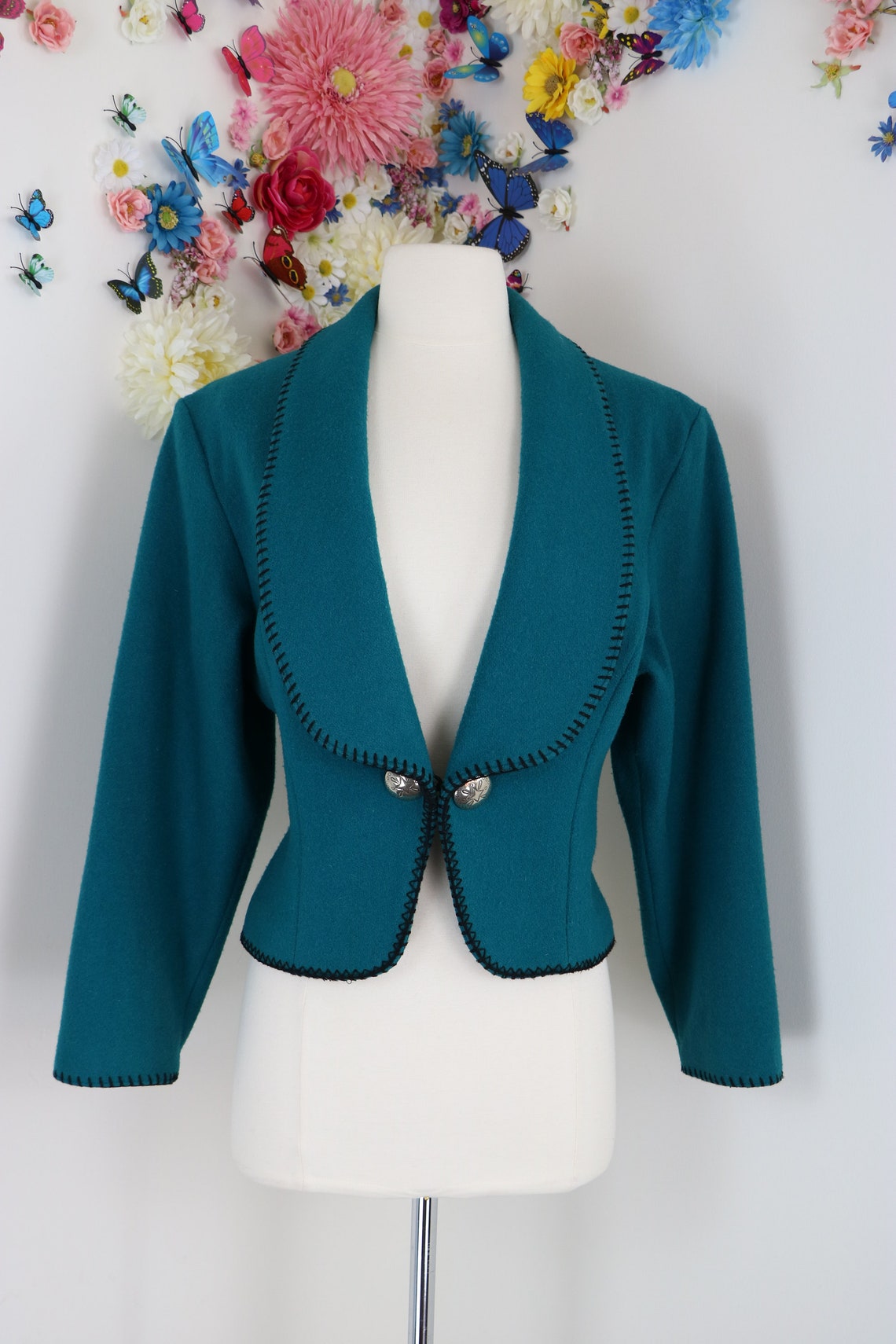 Vintage 1980's Western Jacket Teal Wool Concho Button - Etsy