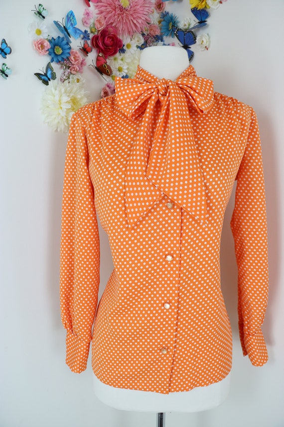 Vintage 70s does 50s Polka Dot Pussy Bow Secretary
