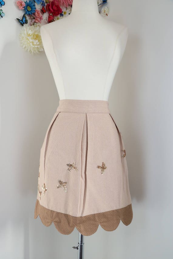 1990s Skirt - Sequin Bird Skirt - Scallop Hem - Go