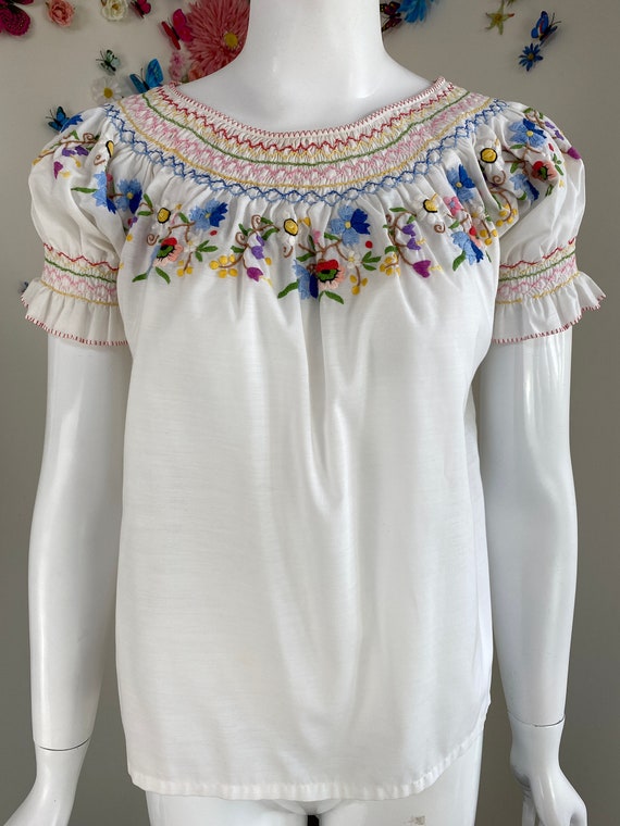 1960s Embroidered Folkloric Peasant Blouse - Trad… - image 2
