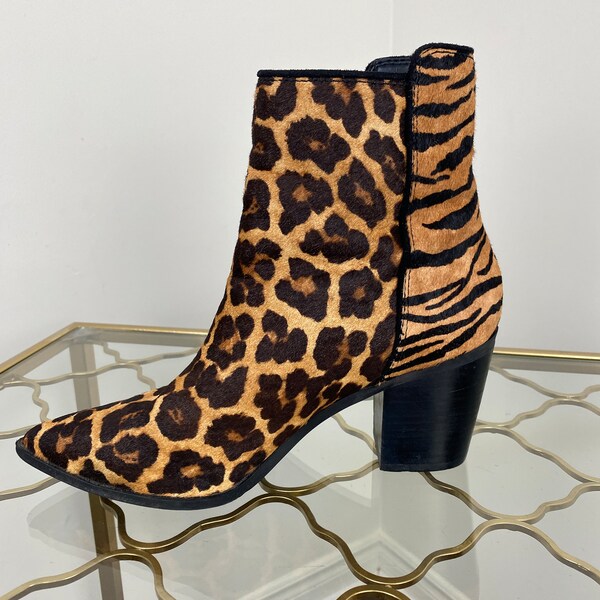 ALDO Leopard Zebra Animal Print Ankle Boots - Vintage Boots - Pony Hair Booties - 3" Heel - Size 37.5 EU, 7 US - Fall Winter Boots