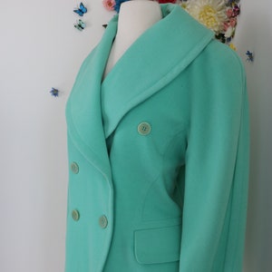 1980s Vintage ESCADA Designer Blazer Double Breasted Jacket Pastel Mint Green Angora Wool Cashgora 38 EU S/M US Classic Timeless image 3