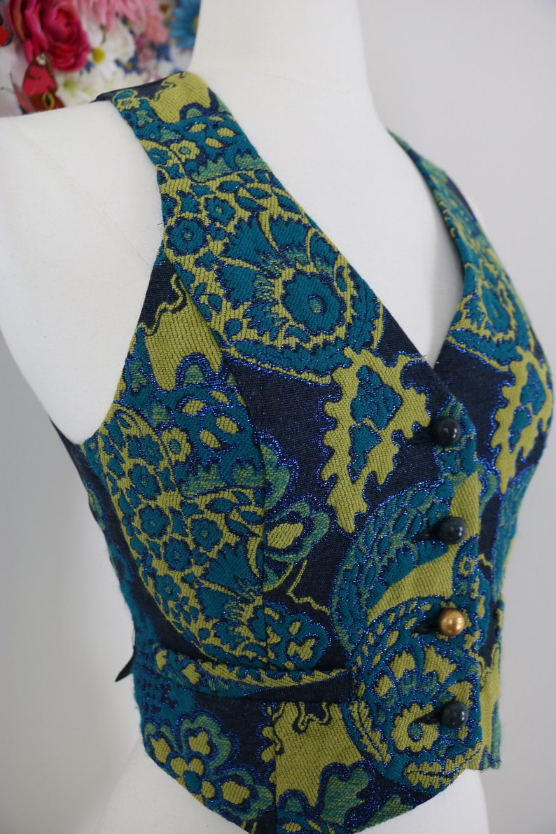Menswear Inspired XS Damask Baroque Brocade Vest Designer Floral Paisley Vest Waistcoat Steampunk ANNA SUI Victorian
