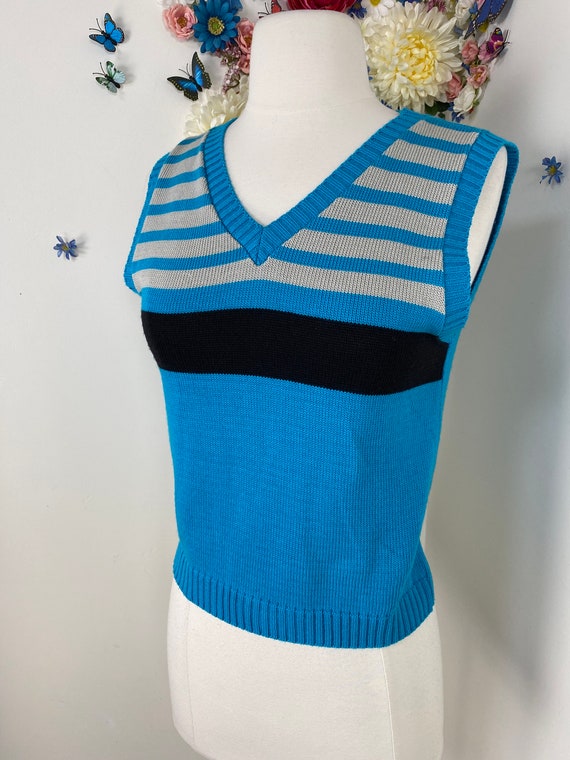 80s ANDERW FEZZA Blue Black Striped Knit Sweater … - image 4
