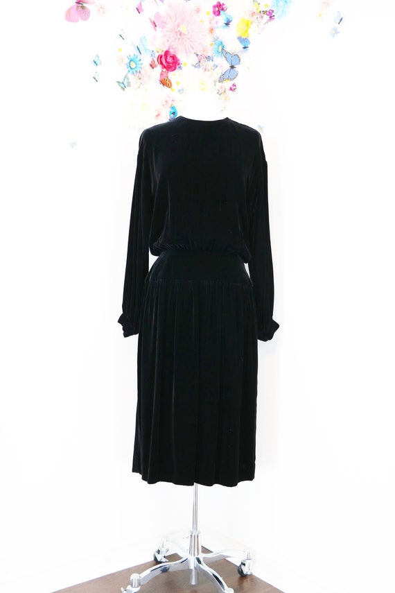 80s Does 20s Black Velvet Dress Designer ALBERT NIPON Drop | Etsy