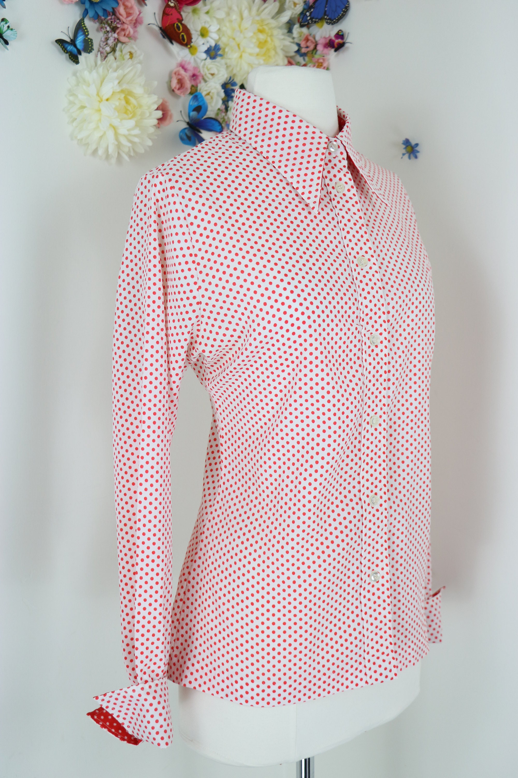 60s 70s Polka Dot Button Up Shirt Medium JUDY BOND | Etsy