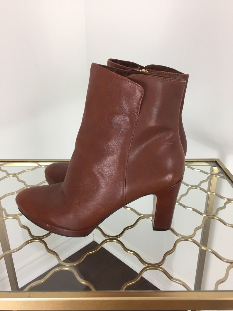 .5 Platform Block Heel 1990s Brown Leather Platform Booties Size 9 US 3.5 High Heel NINE WEST Boho Boots