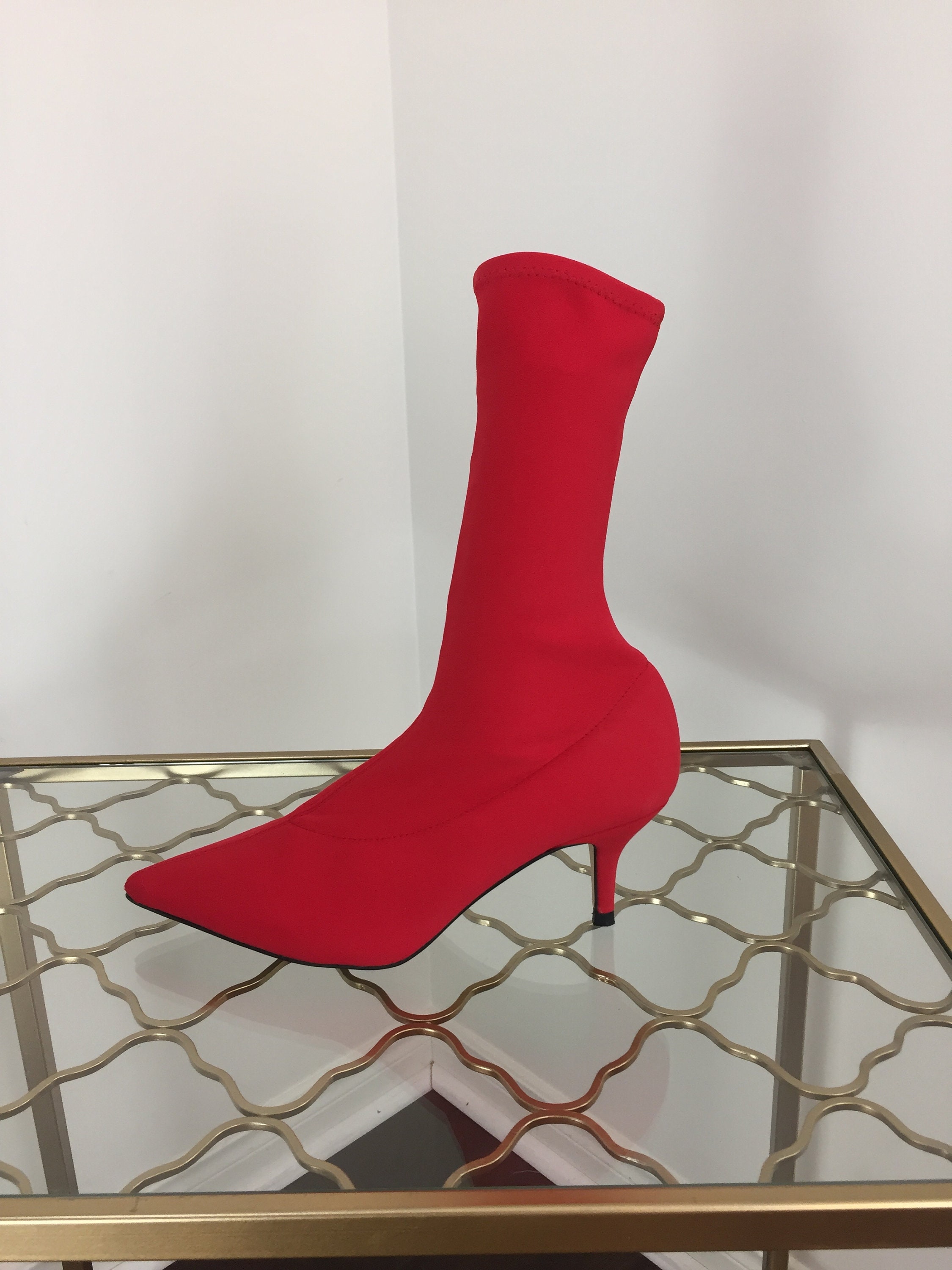 Barri Bright Red Rhinestone Chunky High Heel Platform Ankle Boots | eBay