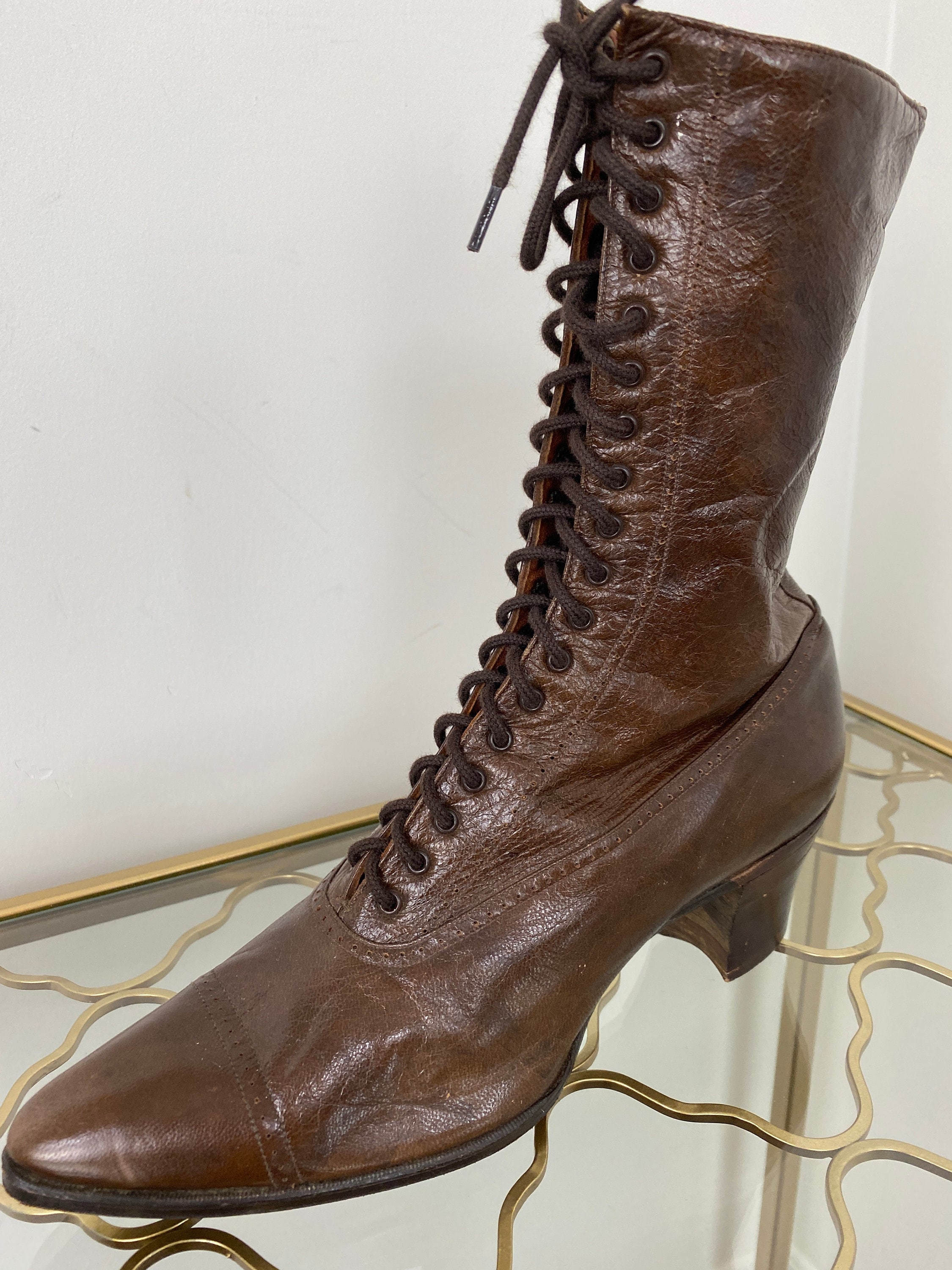 Black Leather Lace Up Granny Boots – 7 → Hotbox Vintage