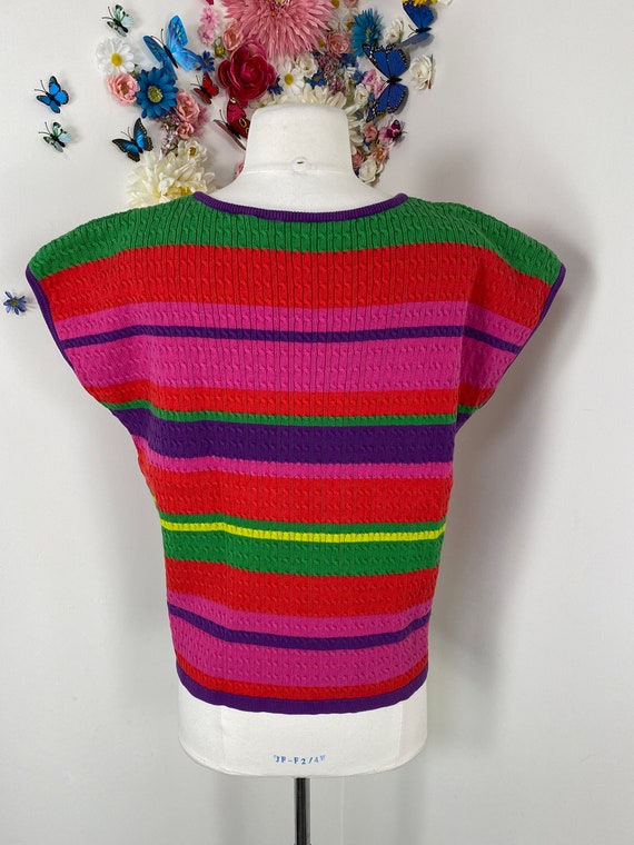 90s Rainbow Stripe Knit Top - Vintage 1990s Cotto… - image 8
