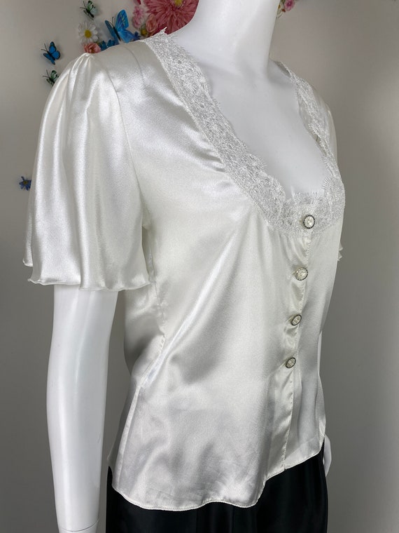 80s PIERRE CARDIN White Blouse With Lace Trim And… - image 4