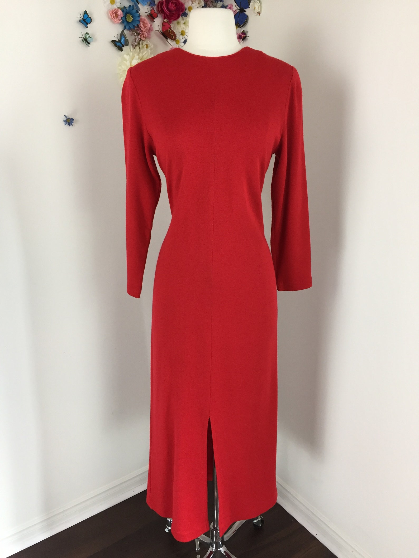 1980's Red Knit Spanner Dress Sheath Midi Long Sleeve | Etsy
