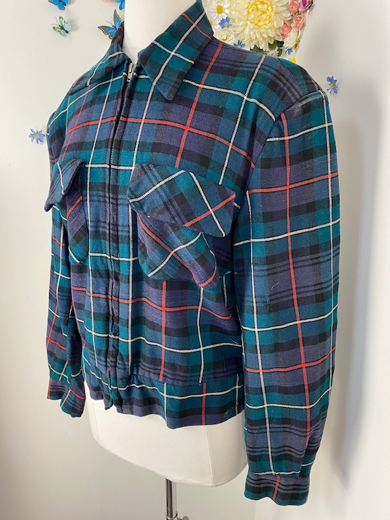 30s 40s Plaid Wool Bomber Jacket With Pockets - V… - image 4