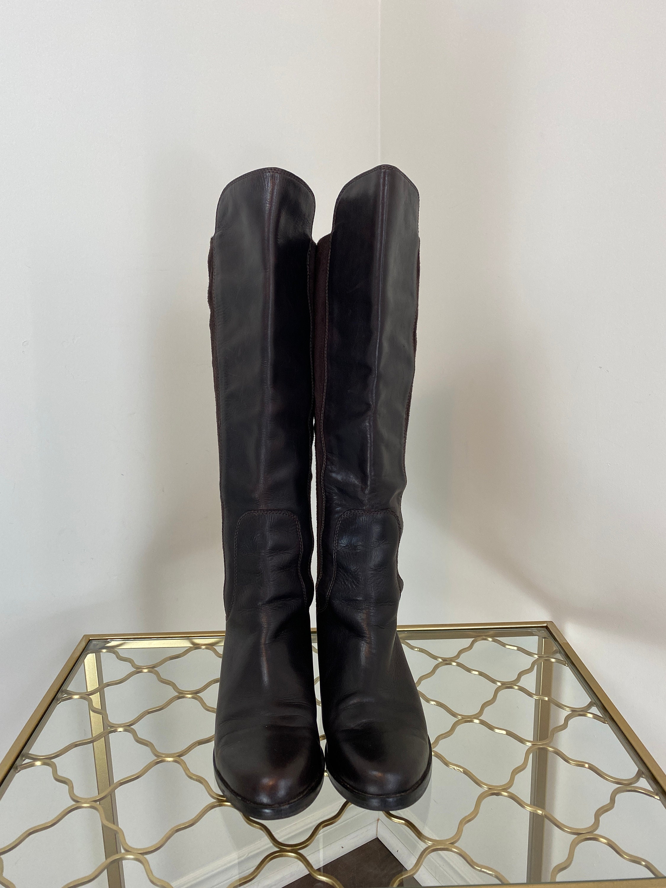 COLE HAAN Boots Brown OTK Leather Stretch Faux Suede COLE HAAN Boots Brown OTK Leather Stretch Faux Suede