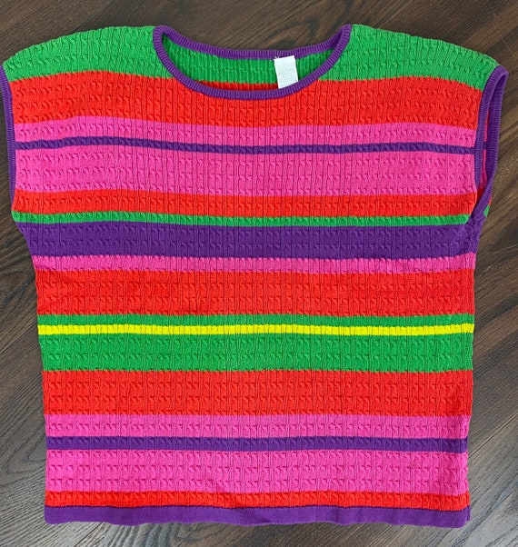 90s Rainbow Stripe Knit Top - Vintage 1990s Cotto… - image 1