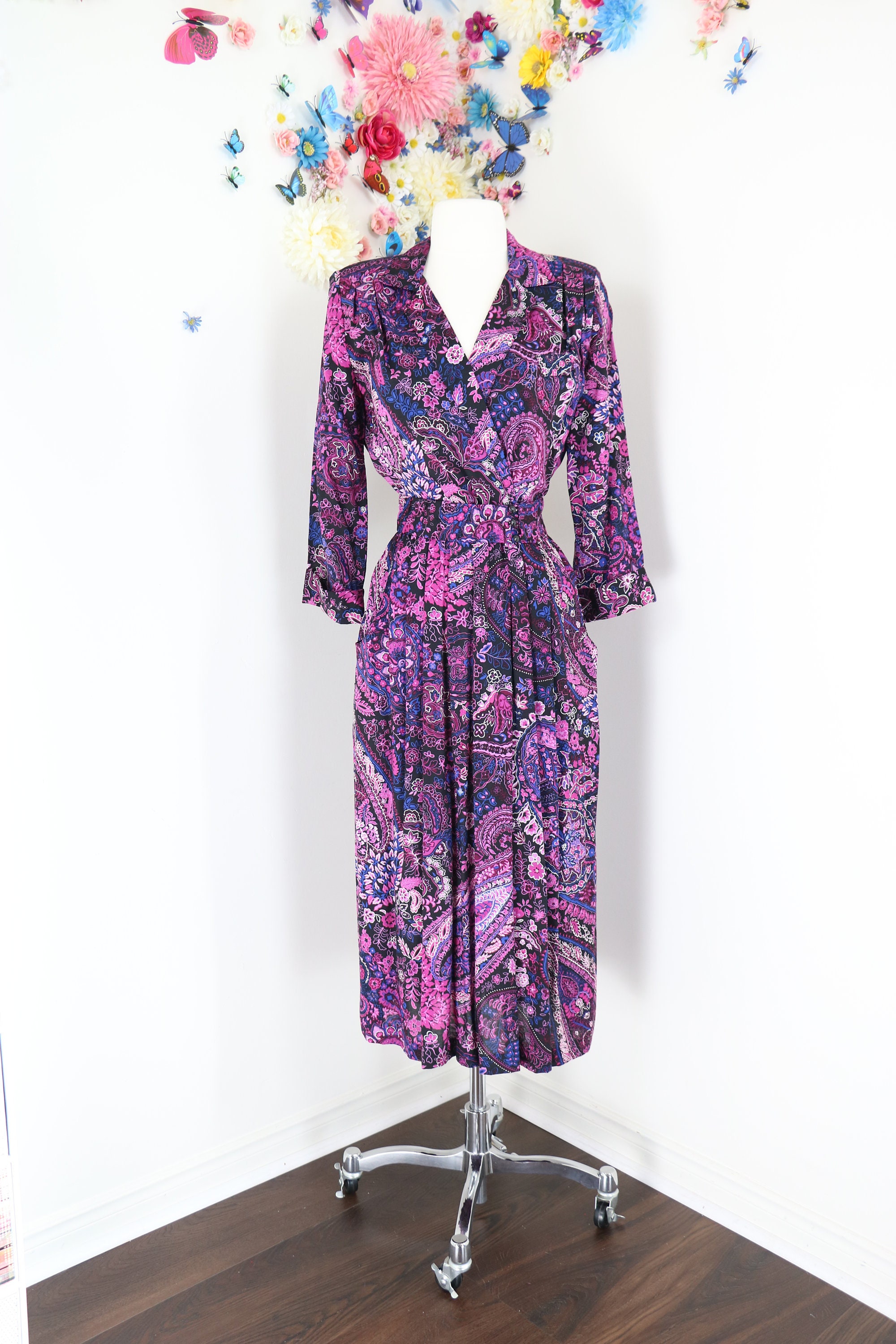 Vintage 1980s Paisley Secretary Dress S/M Day Dress Midi - Etsy