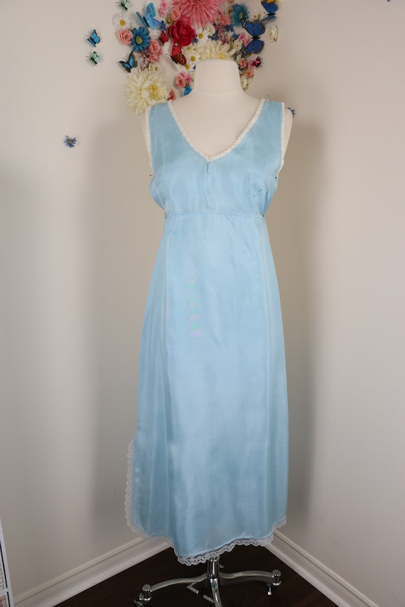 Vintage 40s 50s Light Blue Slip Lingerie - Long S… - image 1