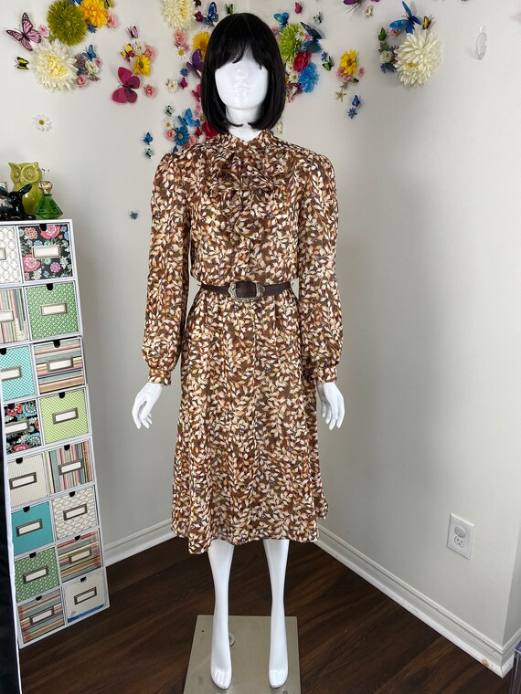 Vintage Ruffle Neck Dress 1970s Preppy Day Dress 70s Country Western Dress  Wear to Work Academia Fall Autumn Dress - S/M - Etsy