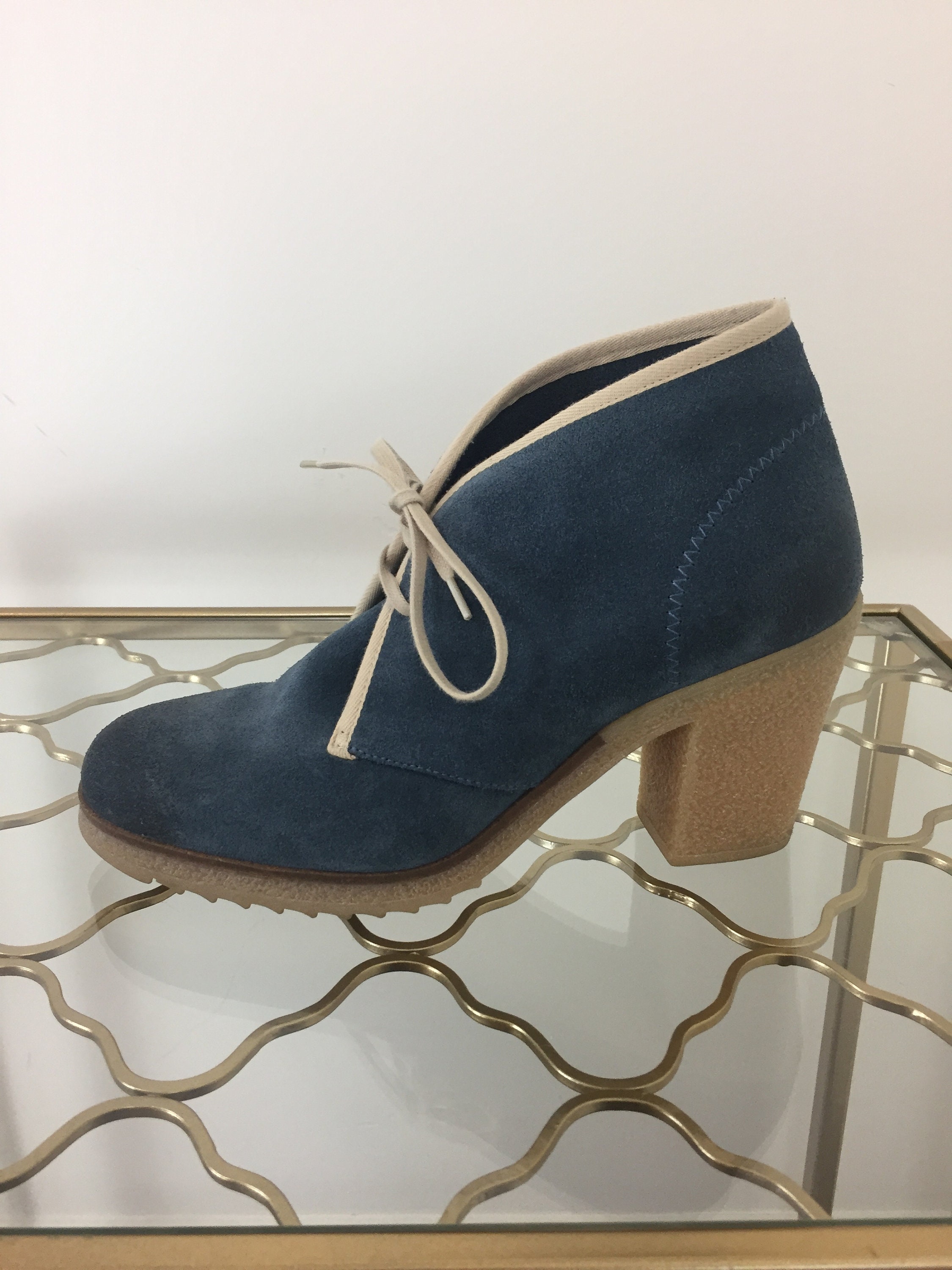 1990s Blue Suede Ankle Boots Anthropologie Lace Up Desert | Etsy