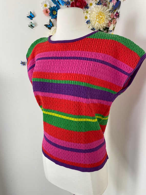 90s Rainbow Stripe Knit Top - Vintage 1990s Cotto… - image 4