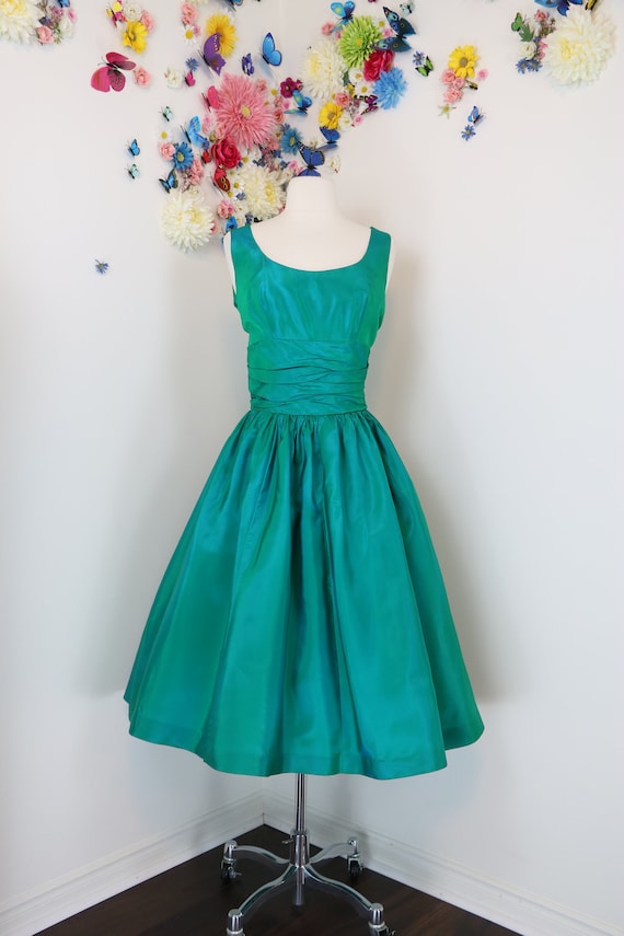 Vintage 1950s Fit & Flare Dress - Iridescent Green