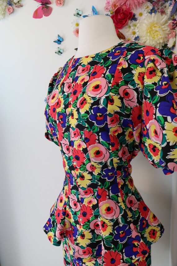 Vintage 80s Does 40s Rainbow Floral ALBERT NIPON D