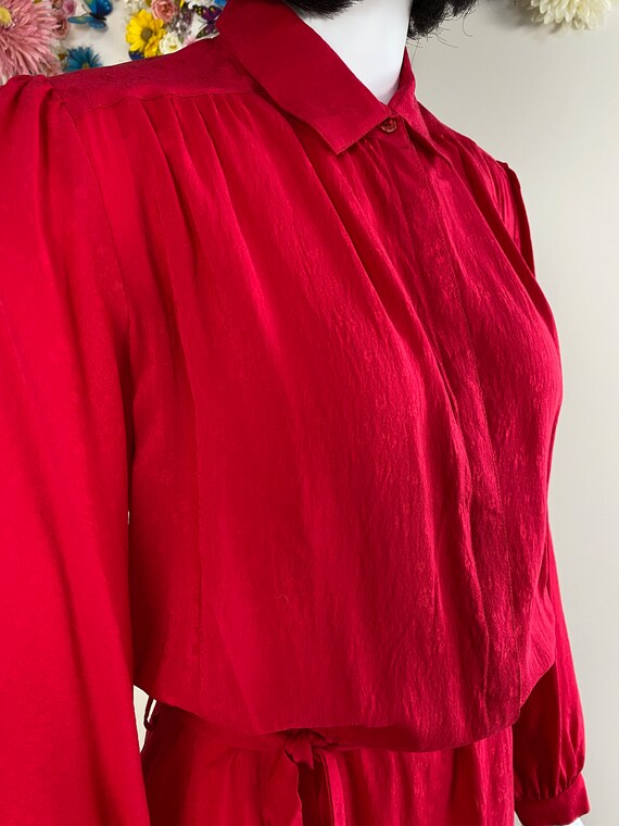 90s Red Silk Shirt Dress With Pockets - Vintage 1… - image 6