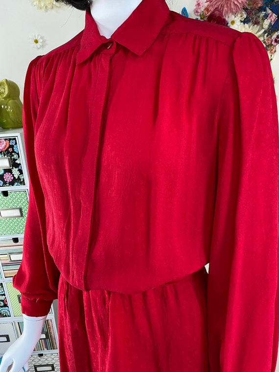 90s Red Silk Shirt Dress With Pockets - Vintage 1… - image 5