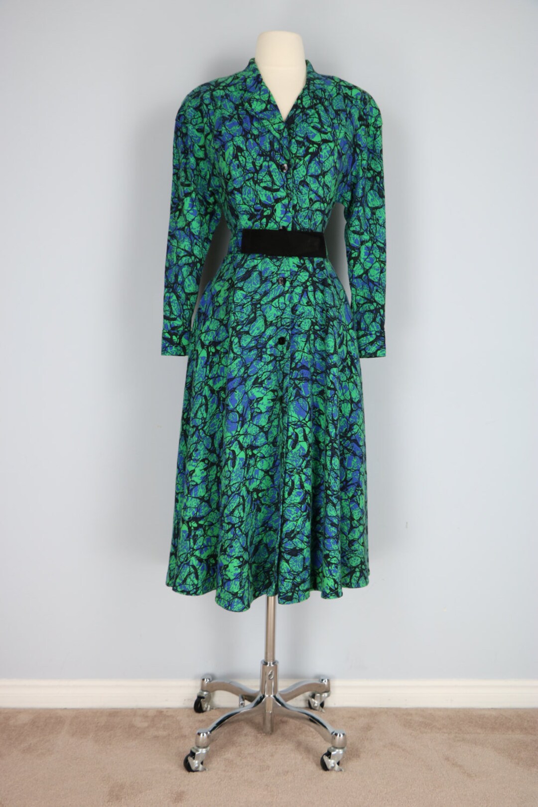 Green Mod Preppy Midi Shirt Dress Vintage 80s Modest Church Office ...
