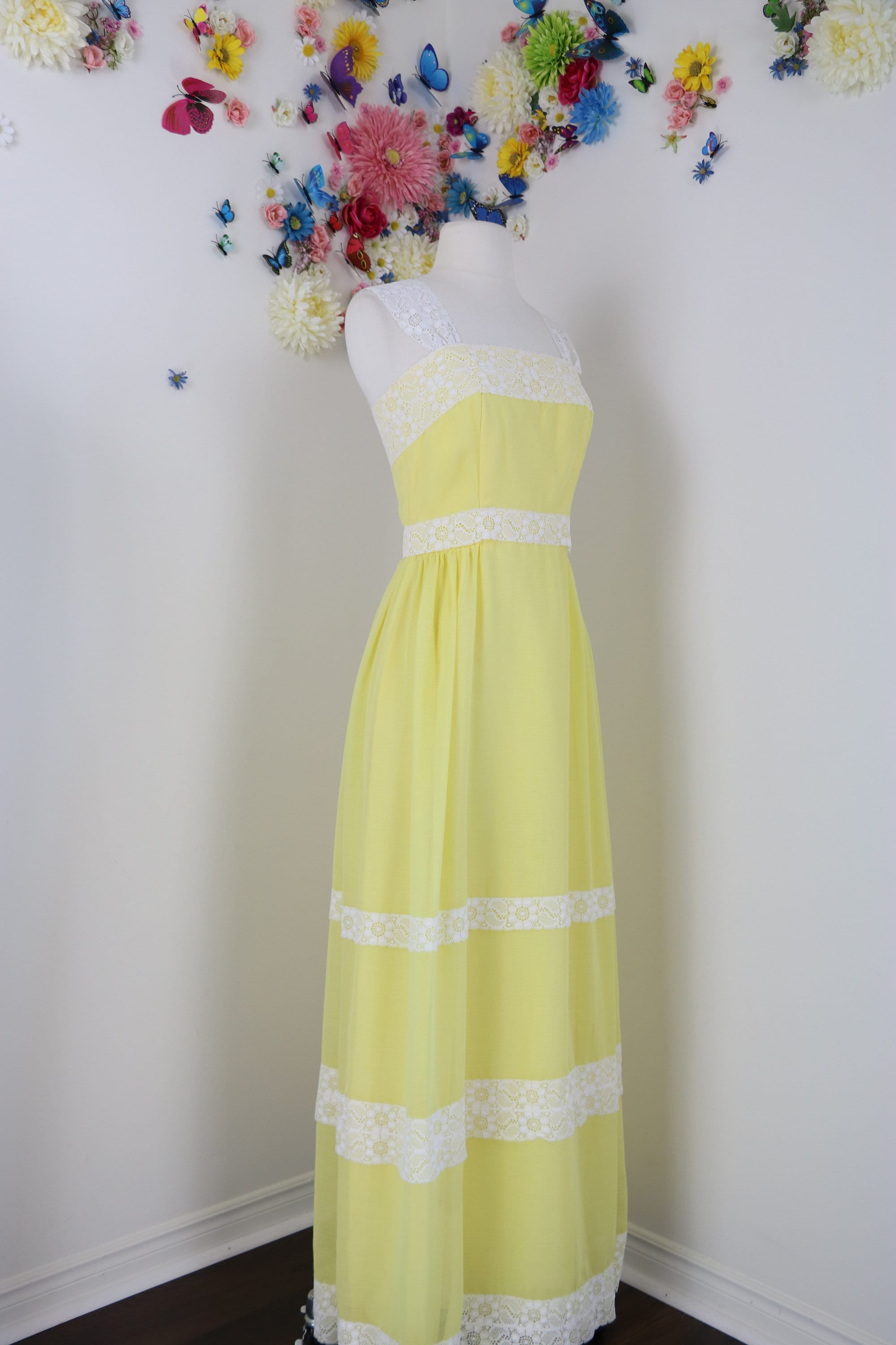 Boho Maxi Dress XS 32 Bust 1970s Vintage Yellow | Etsy