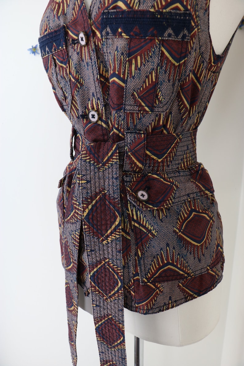 Vintage Vest ANTHROPOLOGIE ELEVENSES Safari Vest Jacket Tribal Print Fall Vest Jacket Businesscore Boho Vest - Small image 4