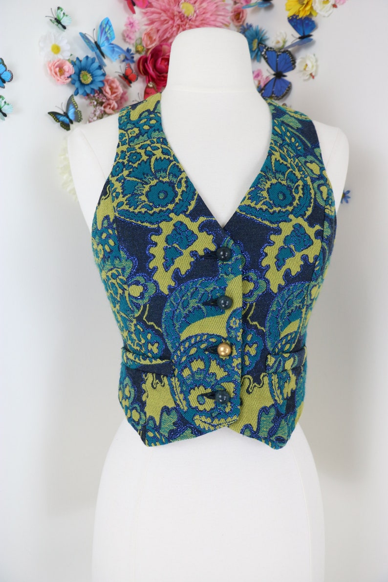 Menswear Inspired XS Damask Baroque Brocade Vest Designer Floral Paisley Vest Waistcoat Steampunk ANNA SUI Victorian