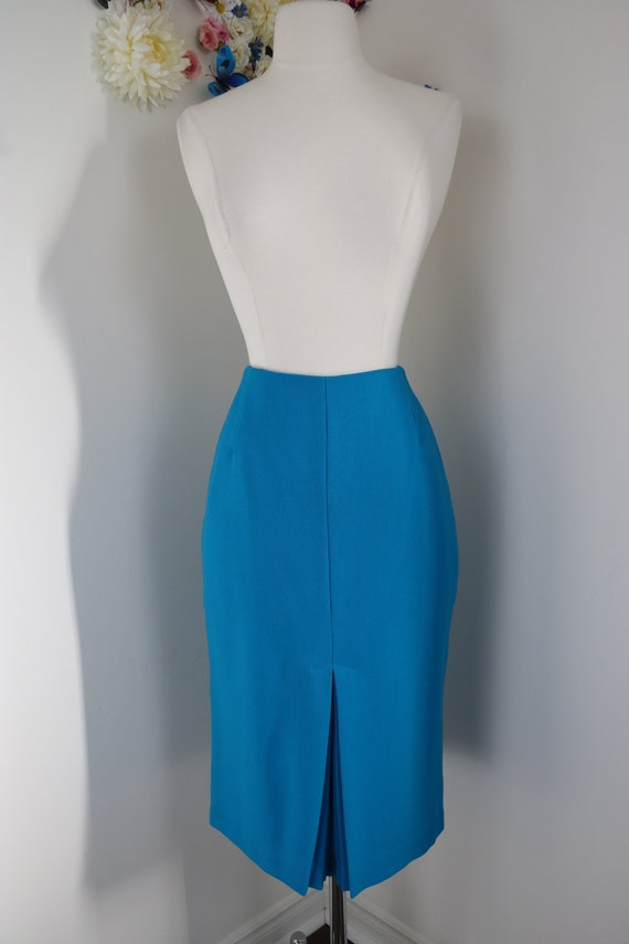 Vintage 80s 90s Blue Pencil Skirt - Small 27" Acc… - image 1