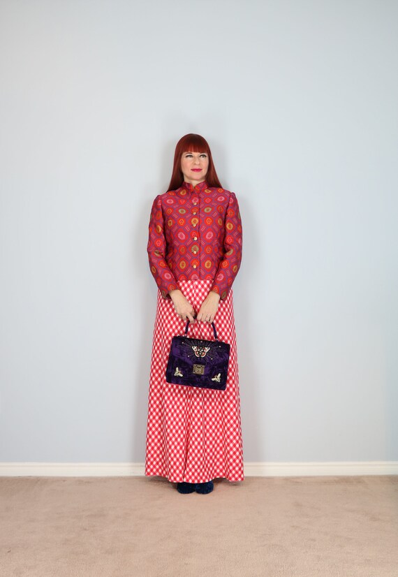 1960s 70s Jacket - Asian Cheongsam Red Jacquard Pa